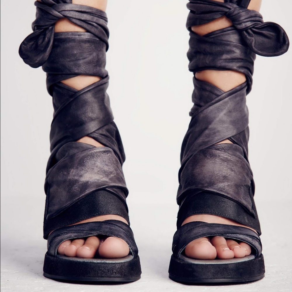 Free People leather wrap heeled sandals